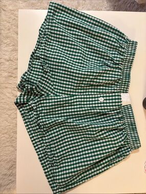 Green and White Gingham Elastic Waist Shorts